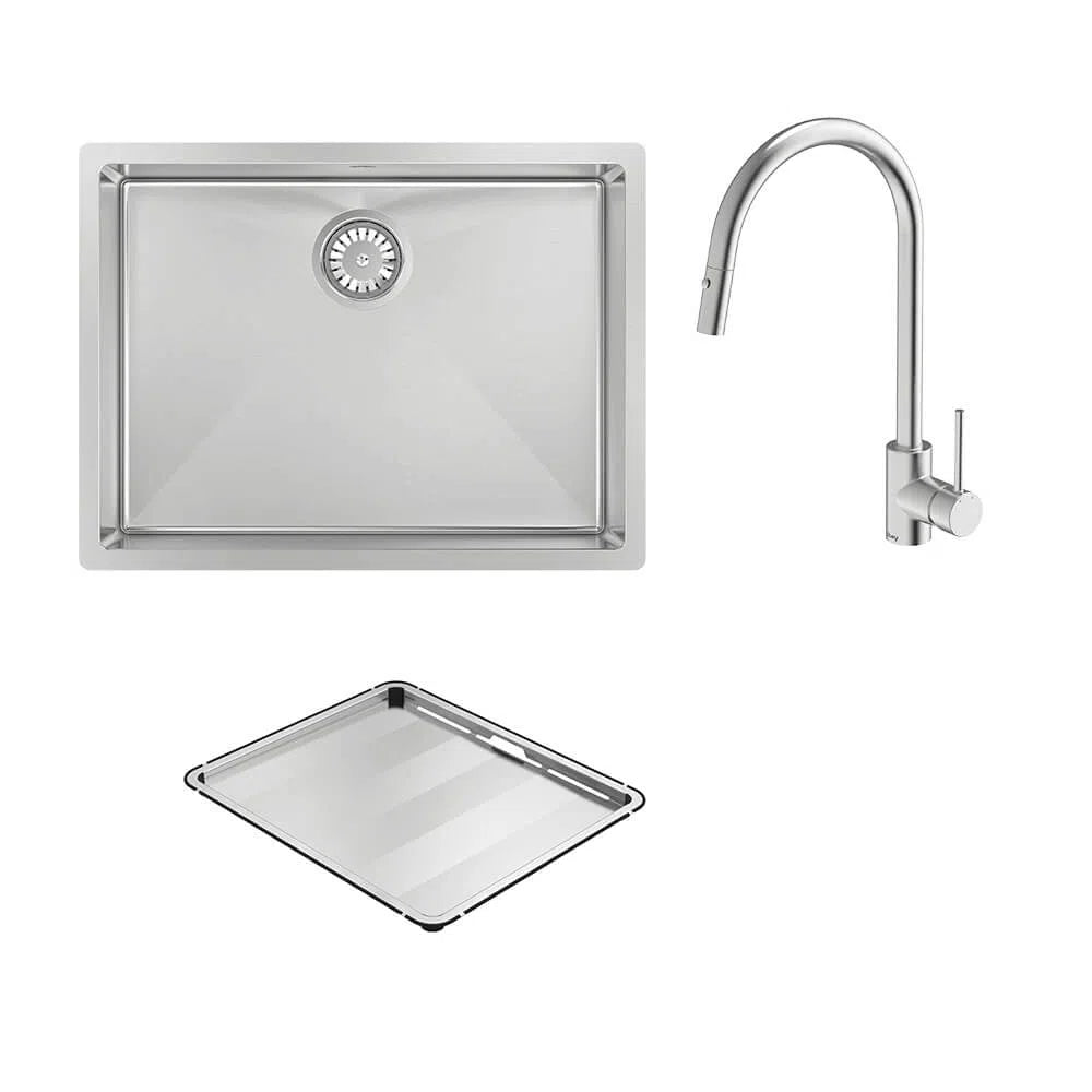 Abey Alfresco 540 Large Bowl Sink with Drain Tray + KTA037-316-BR Kitchen Mixer