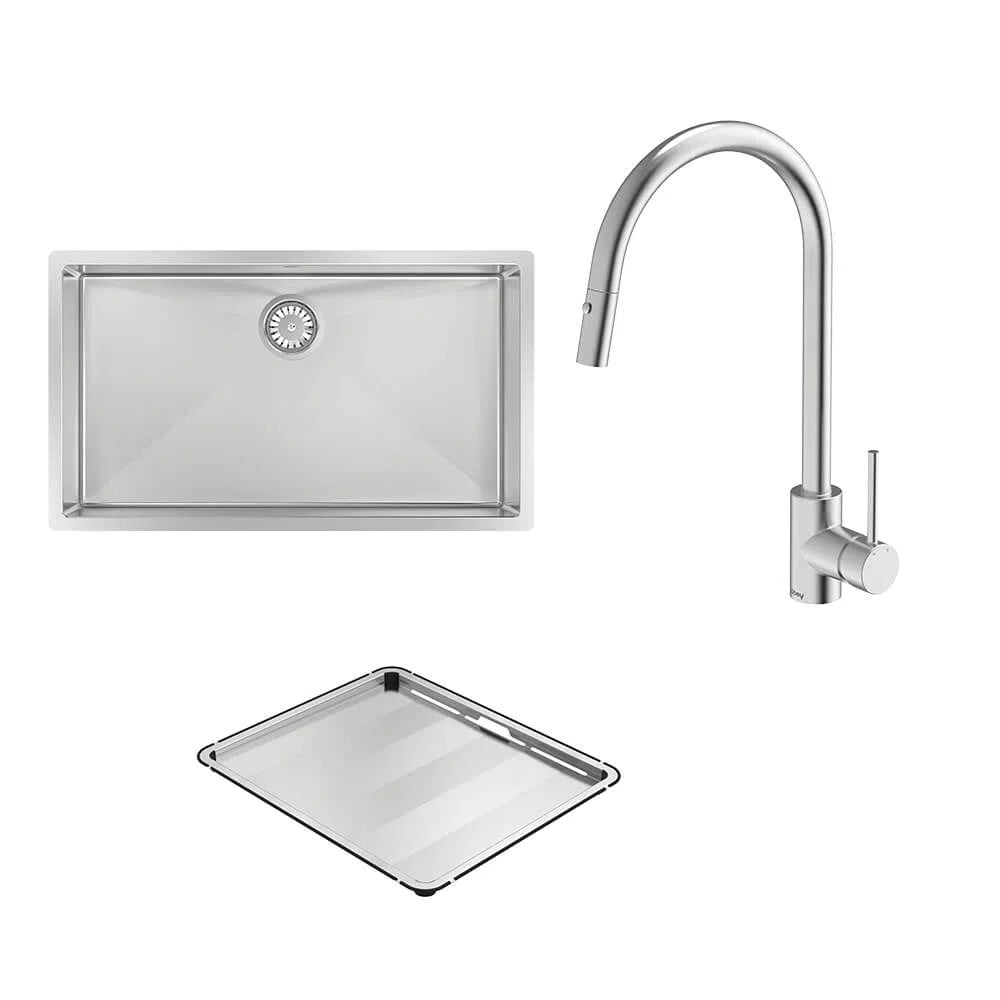 Abey Alfresco 700 Large Bowl Sink with Drain Tray + KTA037-316-BR Kitchen Mixer