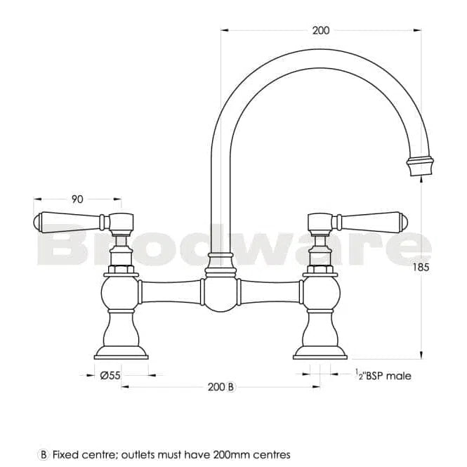 Brodware Winslow Kitchen Set, 200mm Fixed Centres, Lever Handles