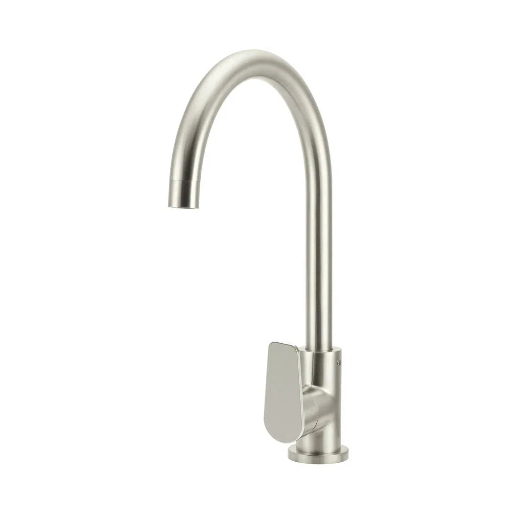 Meir Round Gooseneck Kitchen Mixer Tap + Paddle Handle