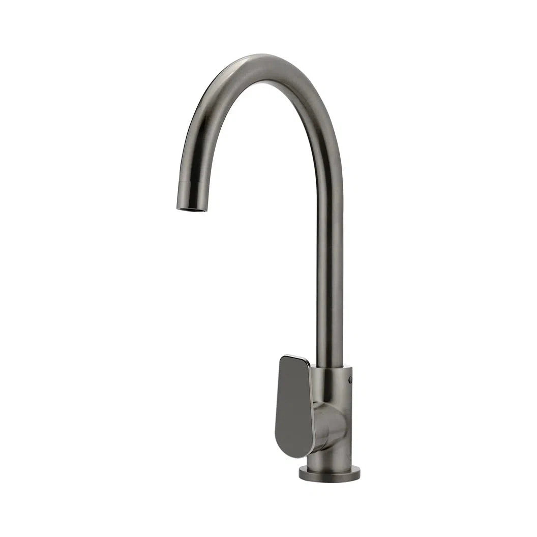 Meir Round Gooseneck Kitchen Mixer Tap + Paddle Handle