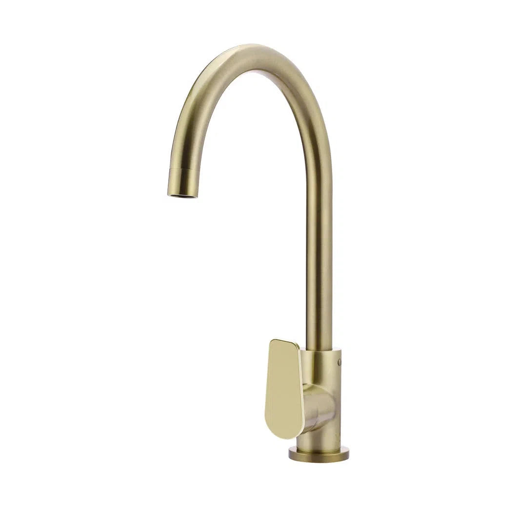 Meir Round Gooseneck Kitchen Mixer Tap + Paddle Handle