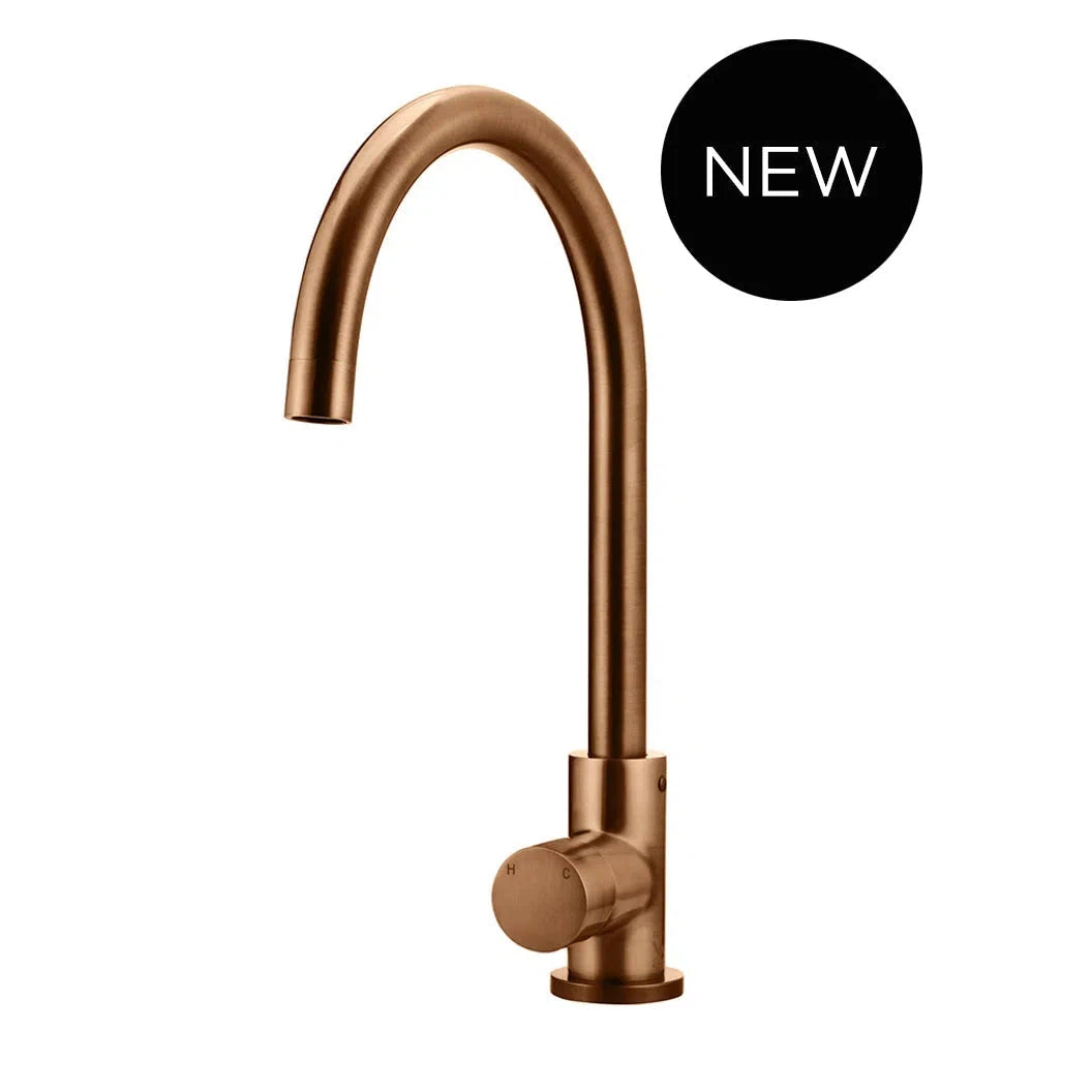 Meir Round Gooseneck Kitchen Mixer Tap + Pinless Handle