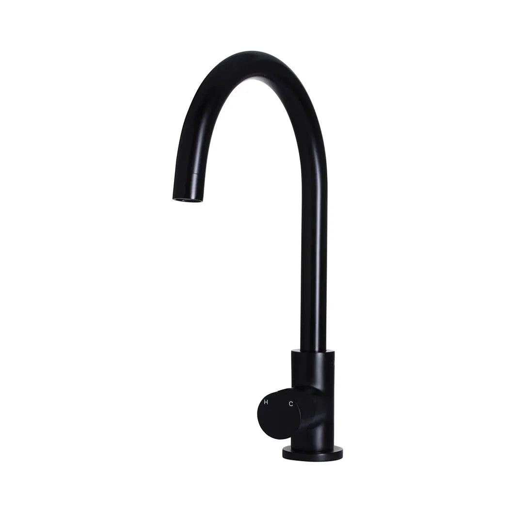 Meir Round Gooseneck Kitchen Mixer Tap + Pinless Handle