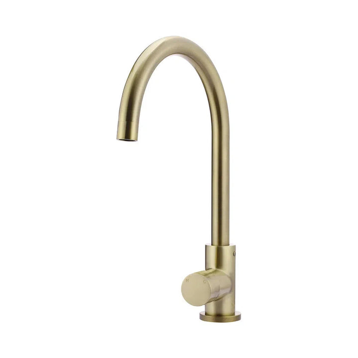 Meir Round Gooseneck Kitchen Mixer Tap + Pinless Handle