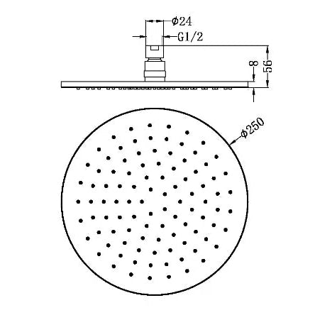 Nero Round Shower Head Gun Metal 250mm