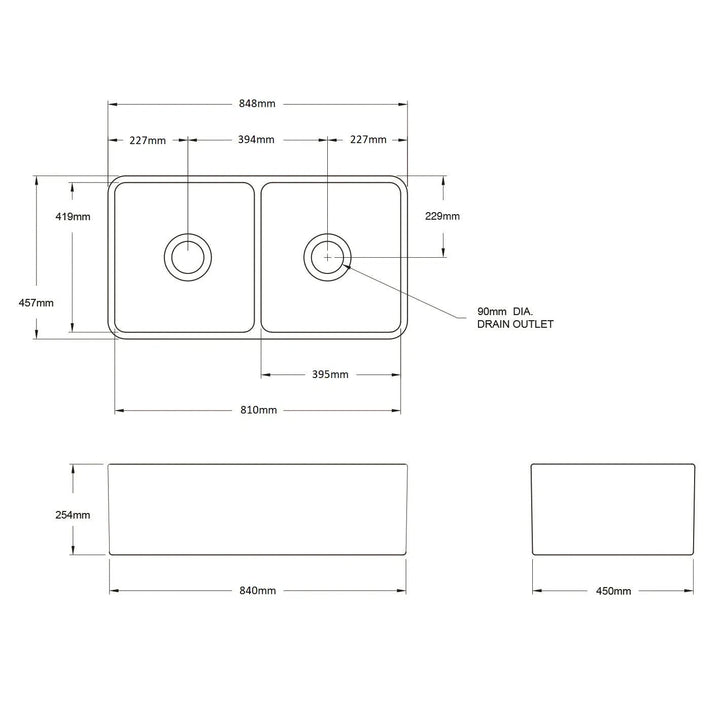 Turner Hastings Novi 85 x 46 Double Bowl Fine Fireclay Butler Sink – Matte Black Double-Sided Flat Front and Ribbed Front