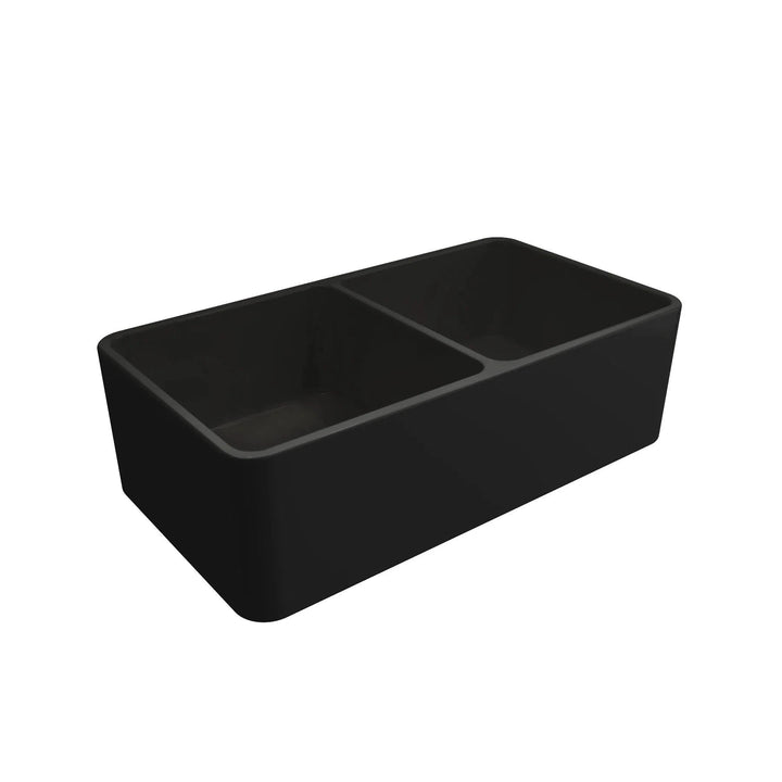 Turner Hastings Novi 85 x 46 Double Bowl Fine Fireclay Butler Sink – Matte Black Double-Sided Flat Front and Ribbed Front