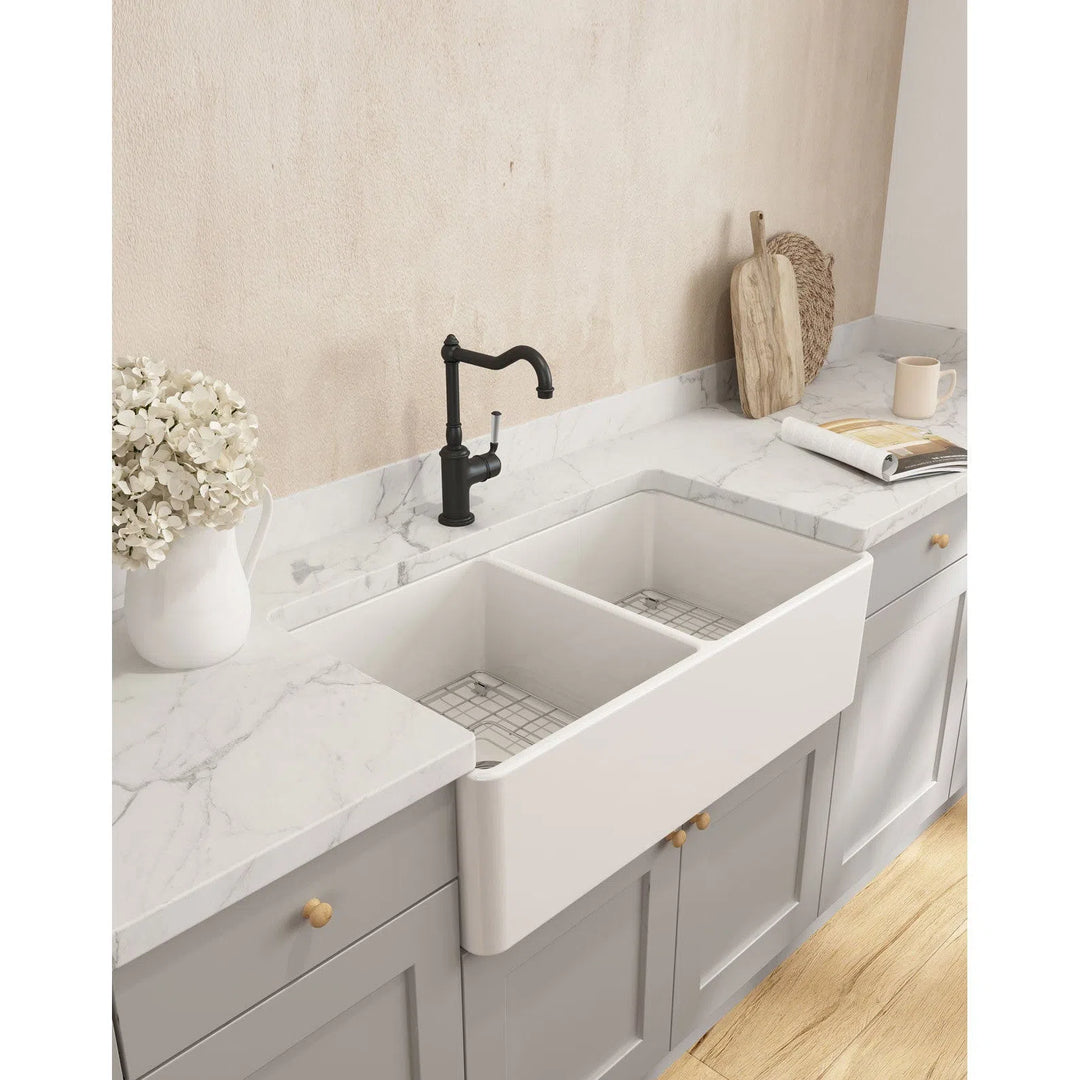 Turner Hastings Novi 85 x 46 Fine Fireclay Butler Sink - Matte White Double Sided