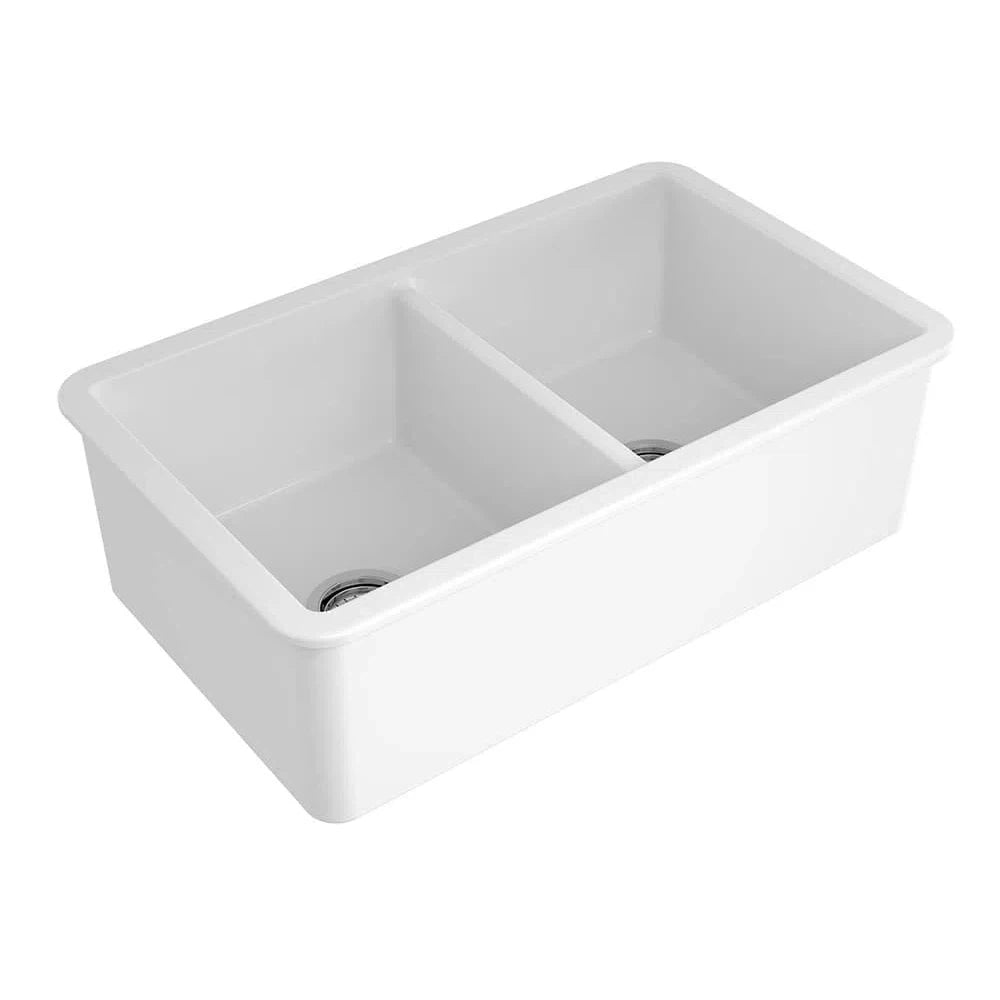 Turner Hastings Cuisine 85 x 49 Double Bowl Inset / Undermount Fine Fireclay Sink - Matte White